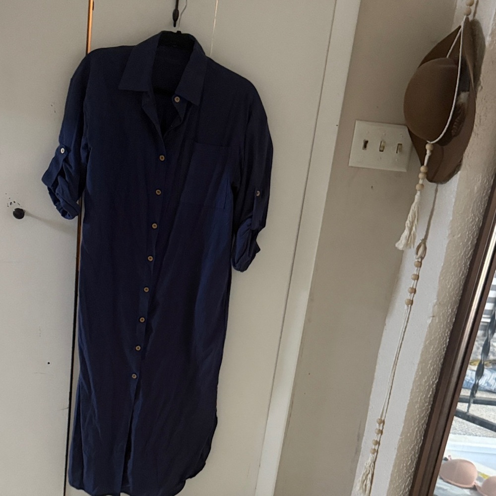 Navy Button-Down Shirt Dress